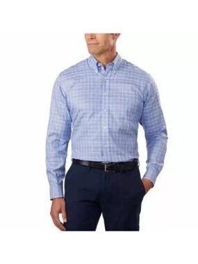 NWOT Kirkland Signature Men's M  Blue Plaid Long Sleeve Button-Down Dress Shirt